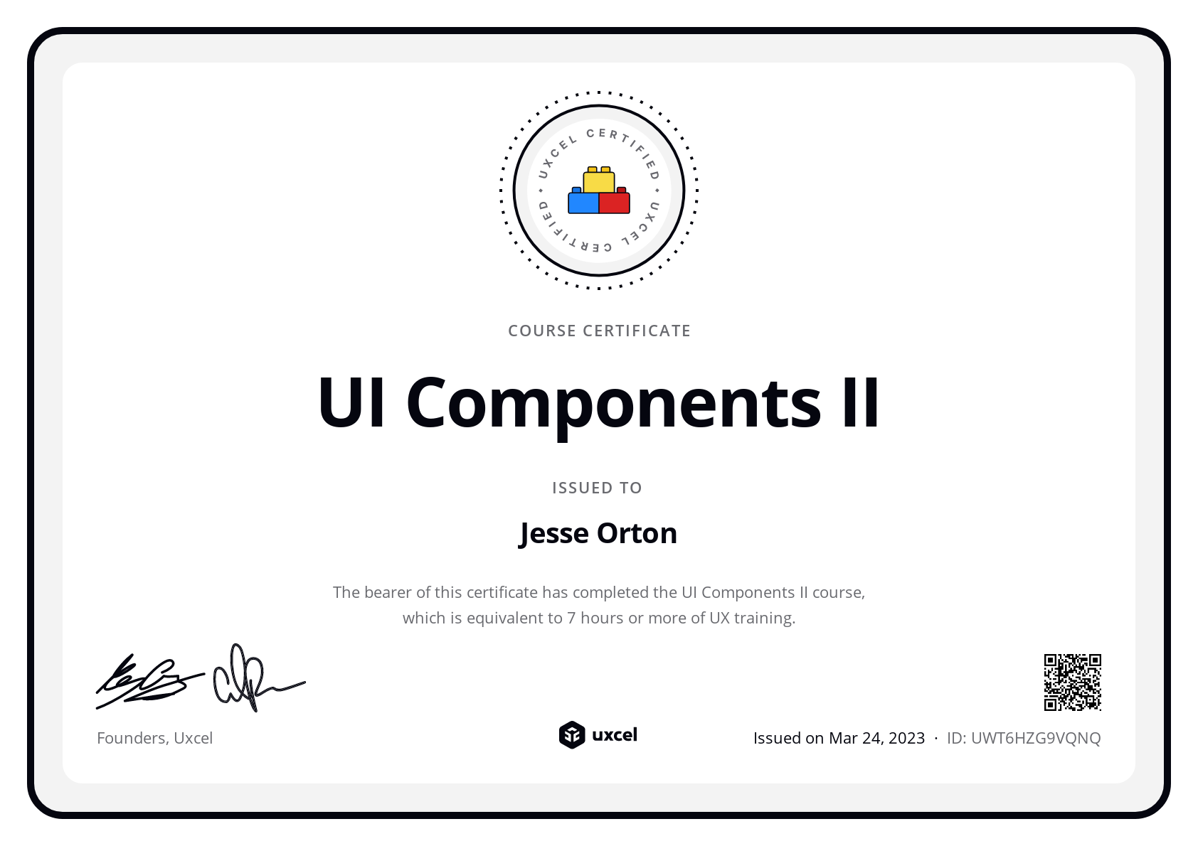 Jesse Orton's certificate